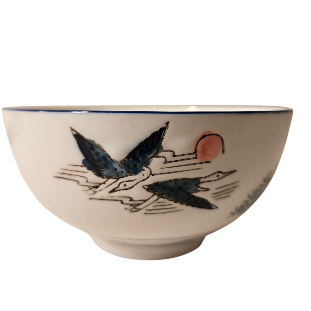 Japanese Porcelain Flying Cranes‎ Soy Sauce Dish Blue White 5 In. Tree